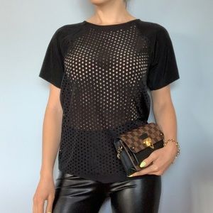 Women’s Black Silk Top Short Sleeve Perforated